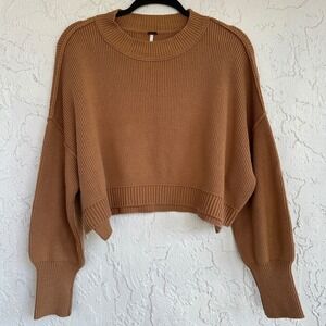 Free People Easy Street Crop Pullover Sweater Women XS Slouchy Boho Mock